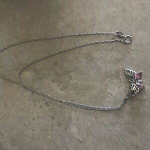 Sterling silver butterfly necklace with pink stone
